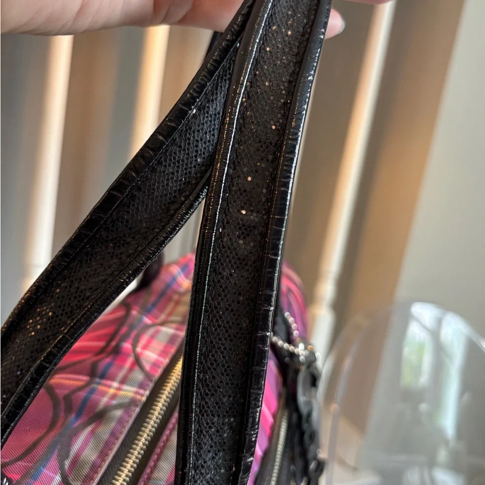 EUC Coach Poppy Pink and Black Shoulder Bag with Plaid Design - Picture 9 of 15